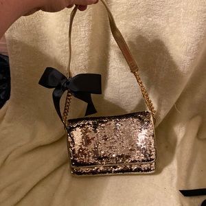 Authentic Brighton My Flat In London Gold Color Sequin Leather Clutch with Strap